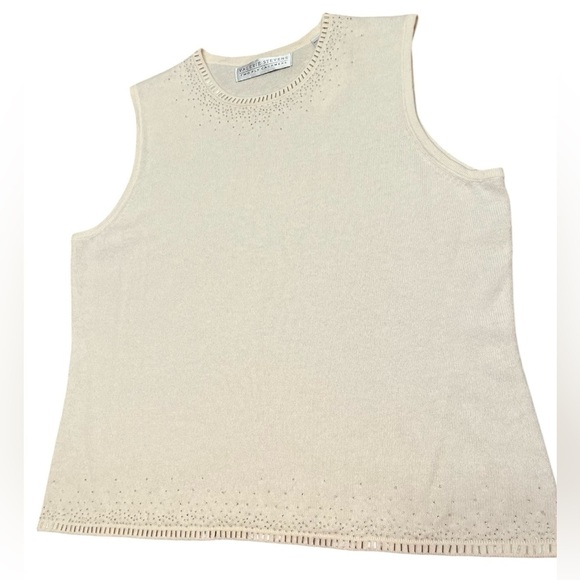Valerie Steven’s 2 Ply Cashmere Beaded Embellished Sleeveless Sweater Size XL - Picture 3 of 13